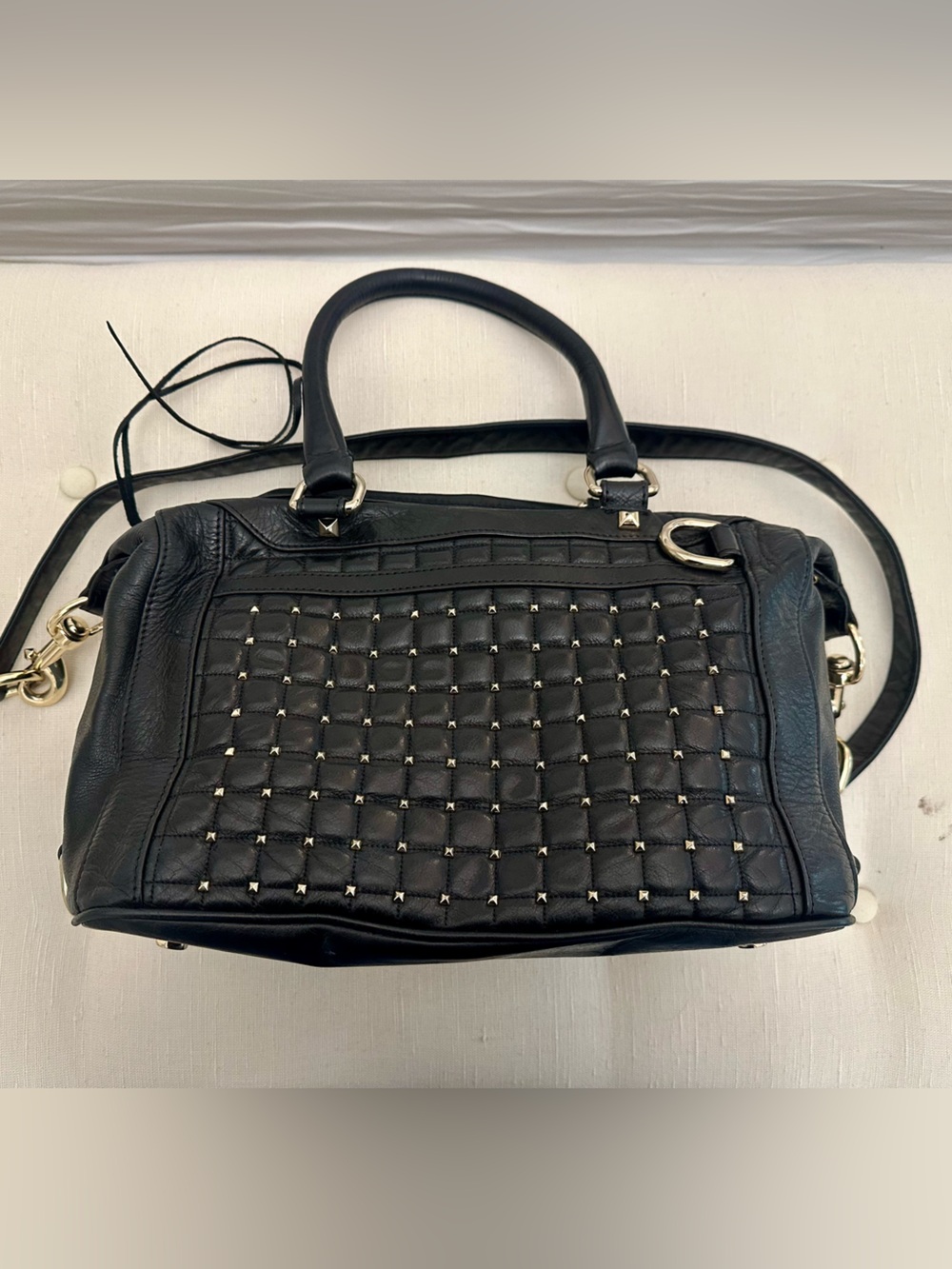 Rebecca Minkoff Black Studded Leather Satchel Handbag Medium with Strap